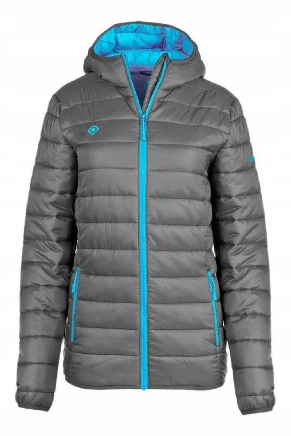 Dámská prošívaná péřová bunda Izas, zimní teplá, šedá, kapuce vel. XL