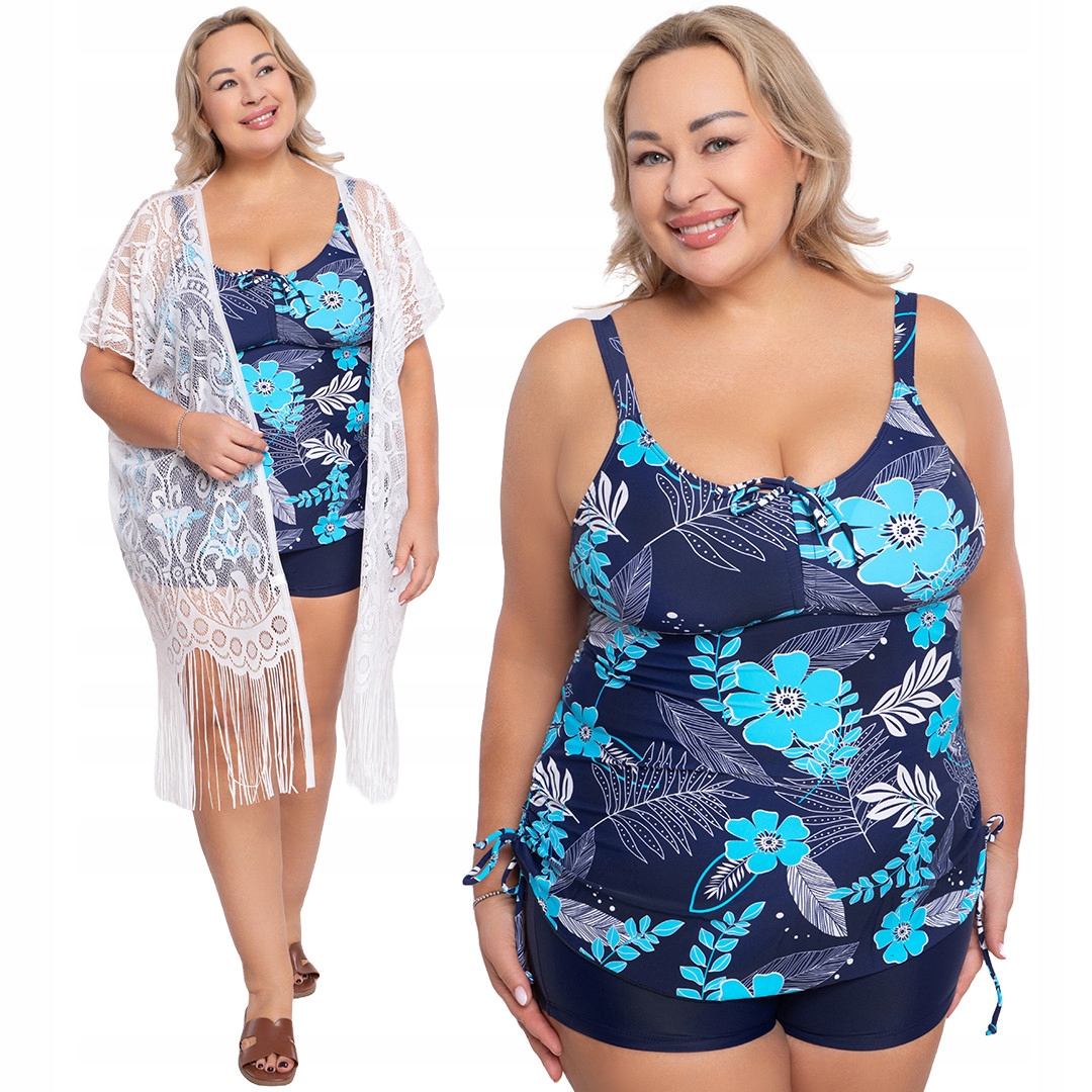 Tmavě modré dvoudílné plavky s chrpovými květy 48