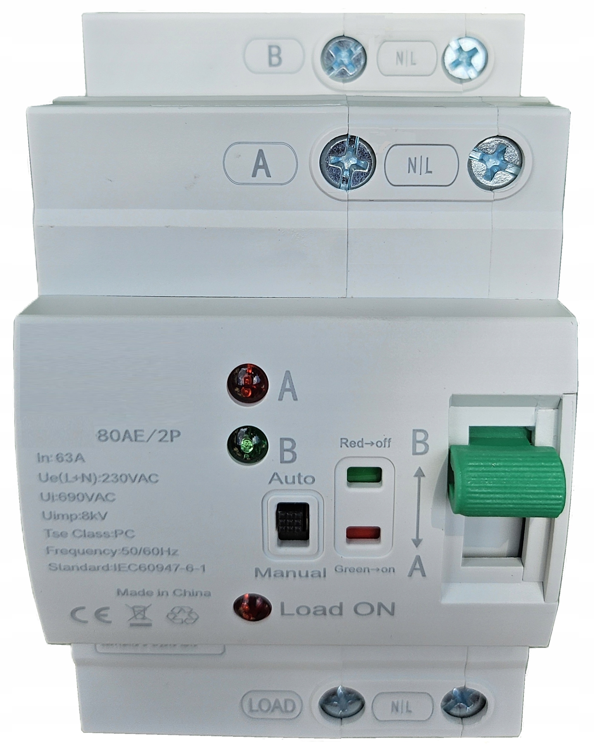 Automatyczny Mini Przełącznik Zasilania Ats 2P Fotowoltaika Sieć 1-FAZ 63A