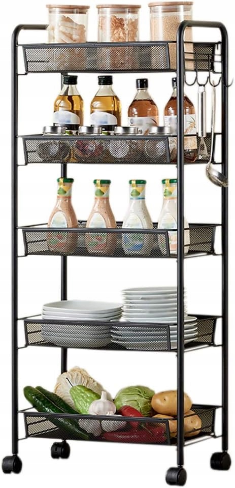 Mobilny Regał Na Kółkach Do Kuchni Łazienki 5 Półki Czarny RG26