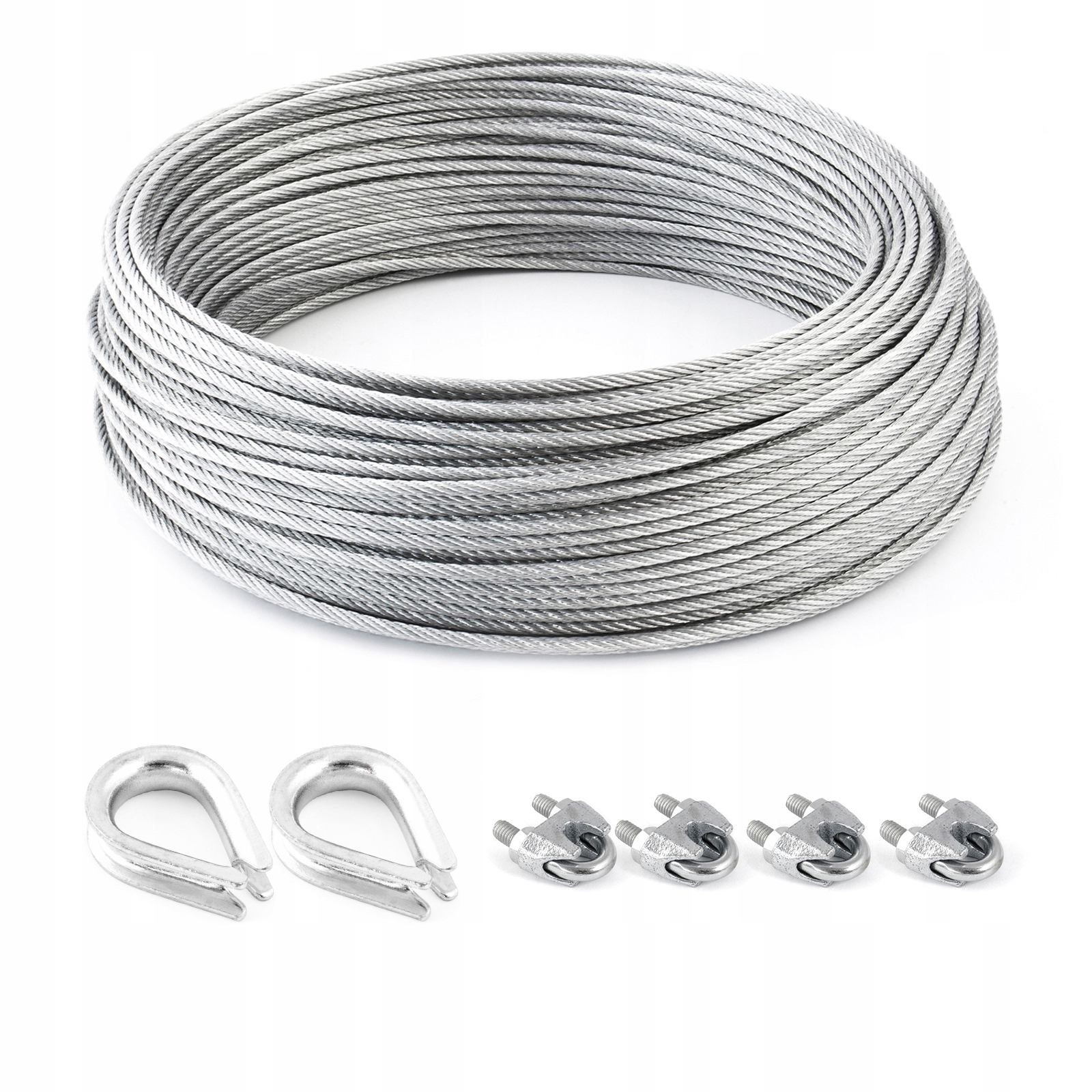Sada lanového lana pozinkovaná 8 mm 6x19 100 m 2 x kauše 8 mm 4 x svorky 8 mm