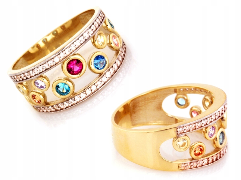 Efektní zlatý prstýnek 585 14kt s barevnými zirkony 4.59g R20 jako dárek