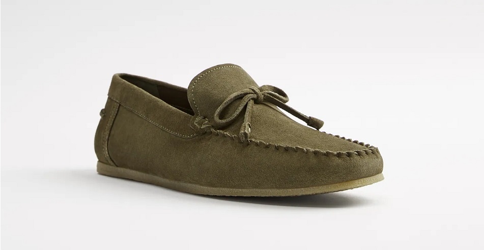 ZARA SKÓRZANE ZIELONE MOKASYNY BUTY KHAKI 40 Kolor zielony
