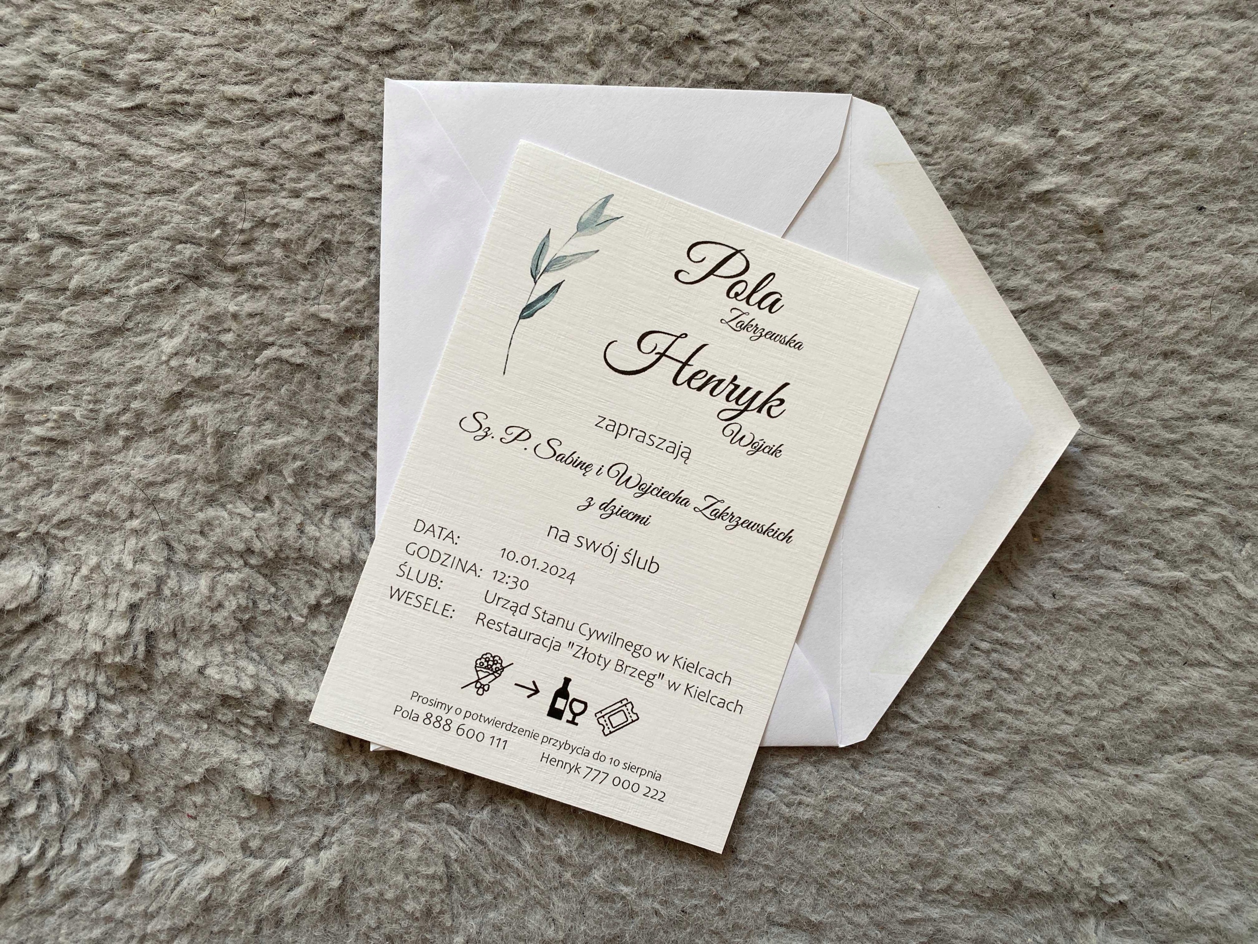 ZAPROSZENIE ŚLUBNE WESELNE PRZYJĘCIE DO WYBORU Marka inny