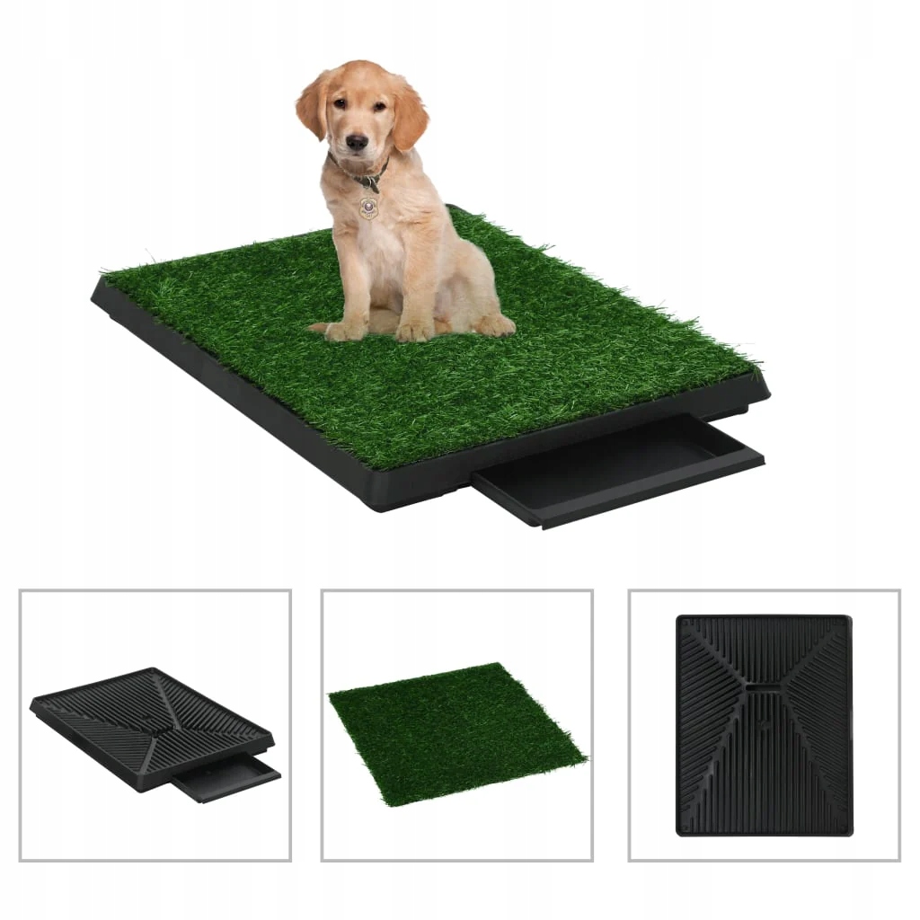 Fionshop 262669832 Toaleta pro psy s nádobou a umělou trávou zelená 63x50