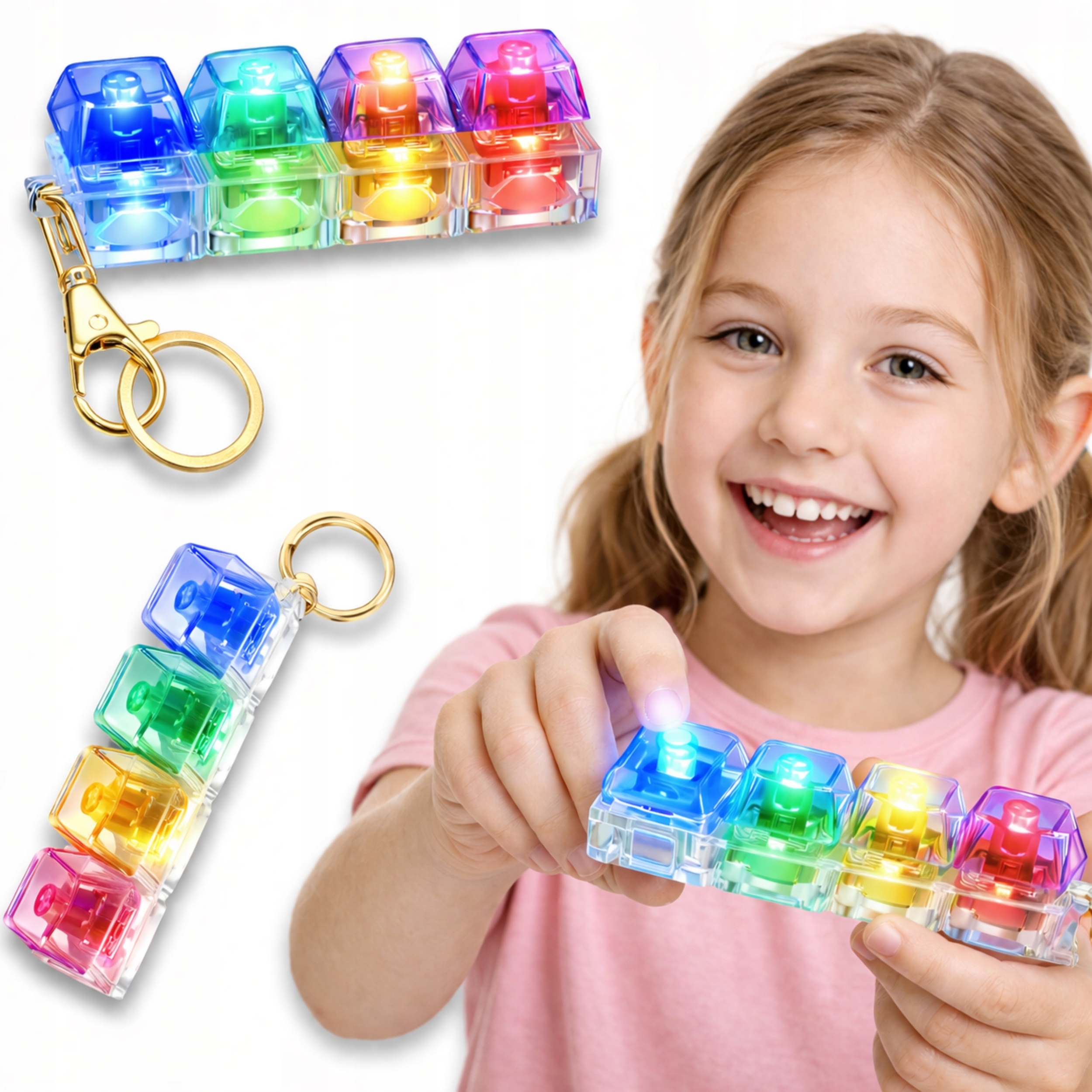Klikacz Antystresowy Brelok Fidget 4 Switche Kliker Klawiatura Świecąca Led
