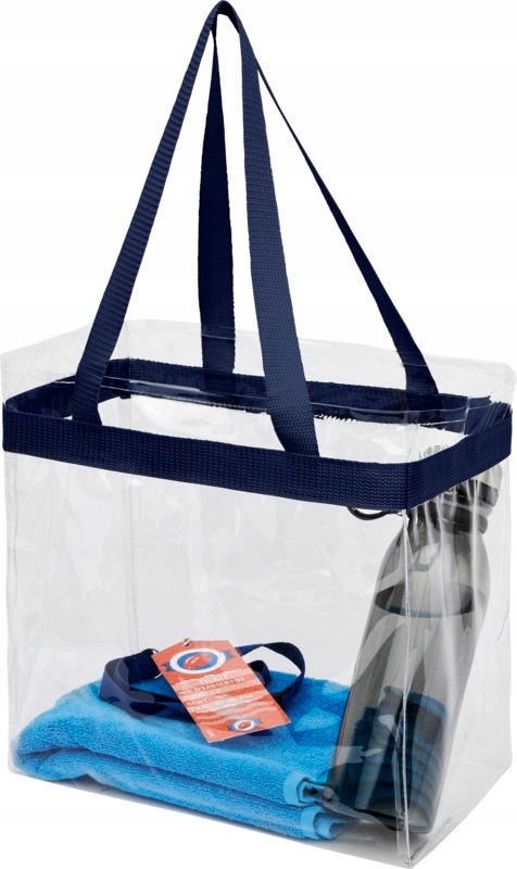 PRZEŹROCZYSTA TORBA NA ZAKUPY/PLAŻOWA - granatowa