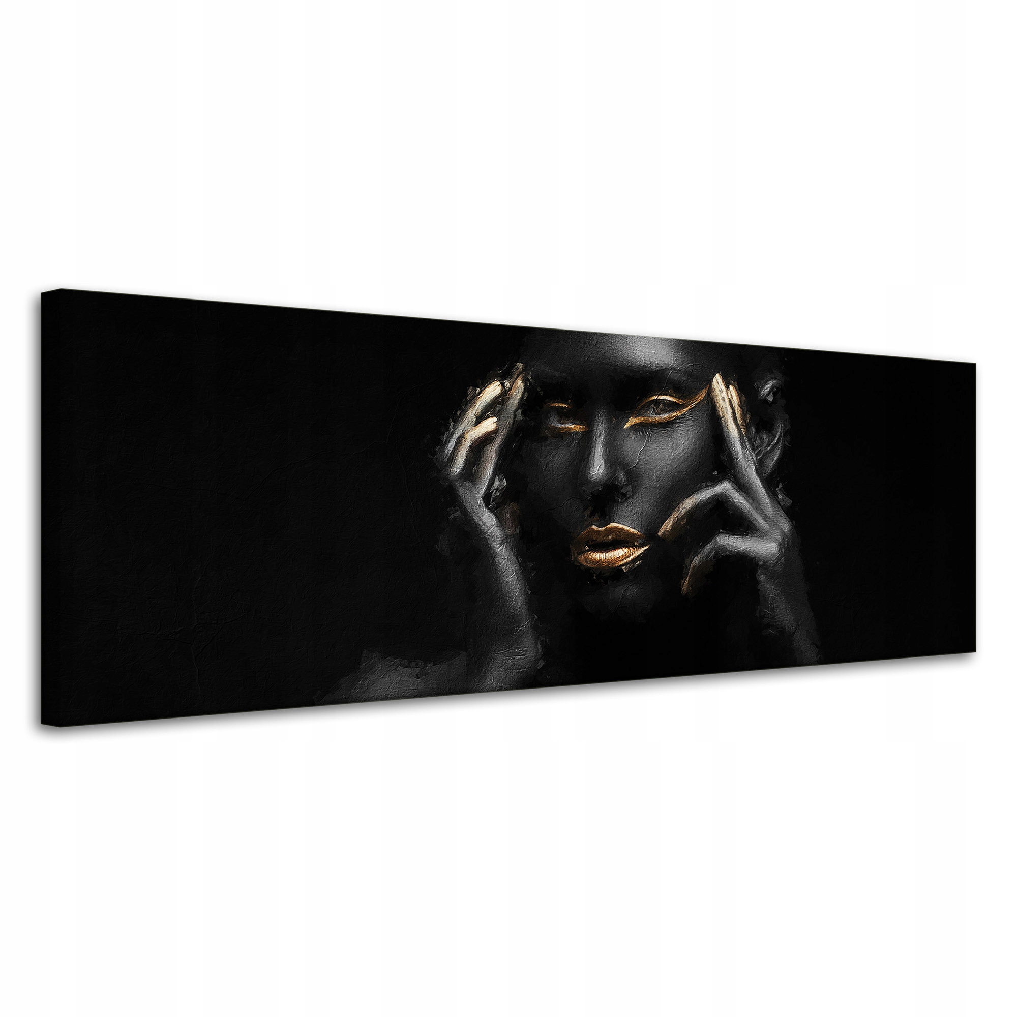 Obraz na plátně Černá žena Zlaté rty a oči 120x40 cm