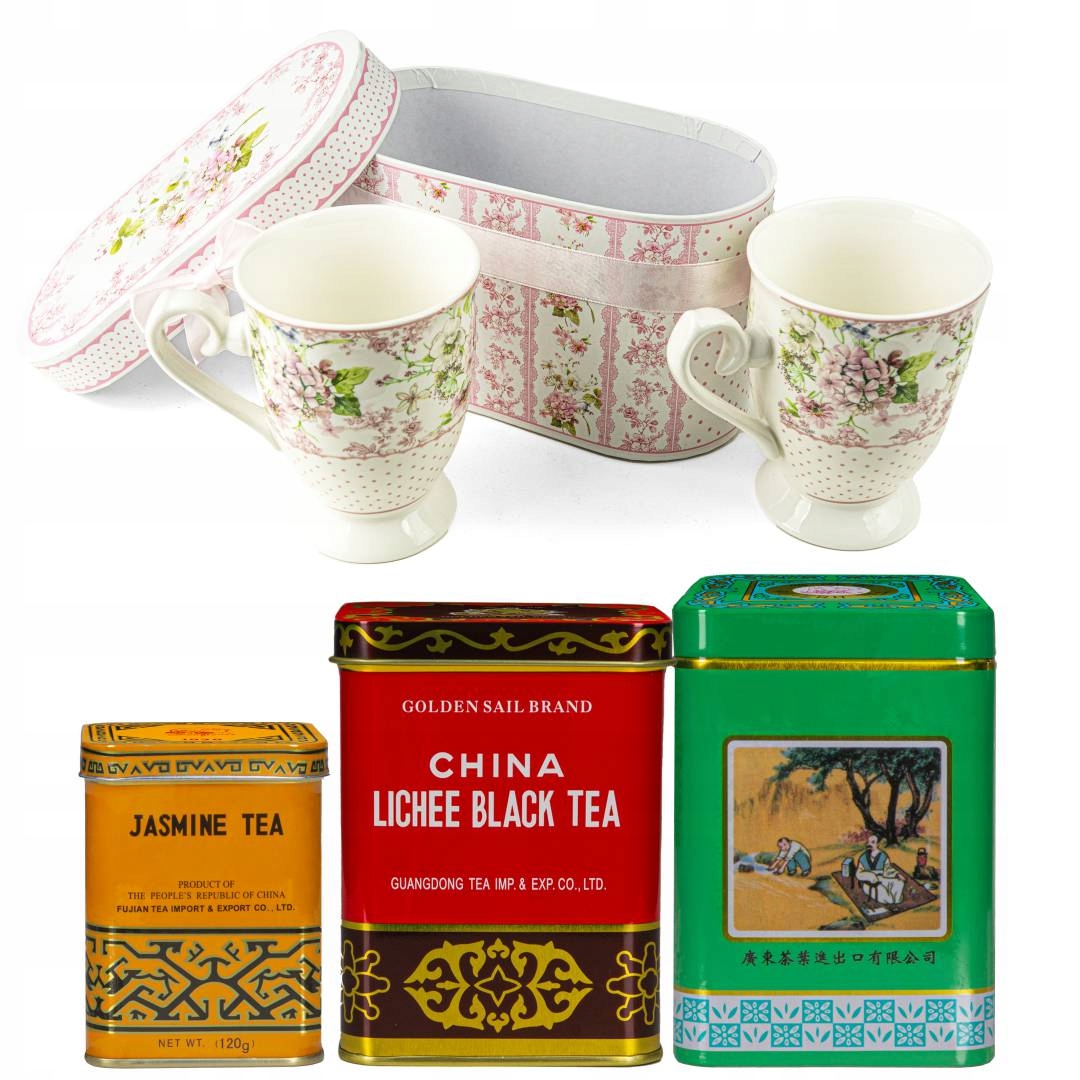 Darčeková sada – 2 porcelánové šálky sada čajov