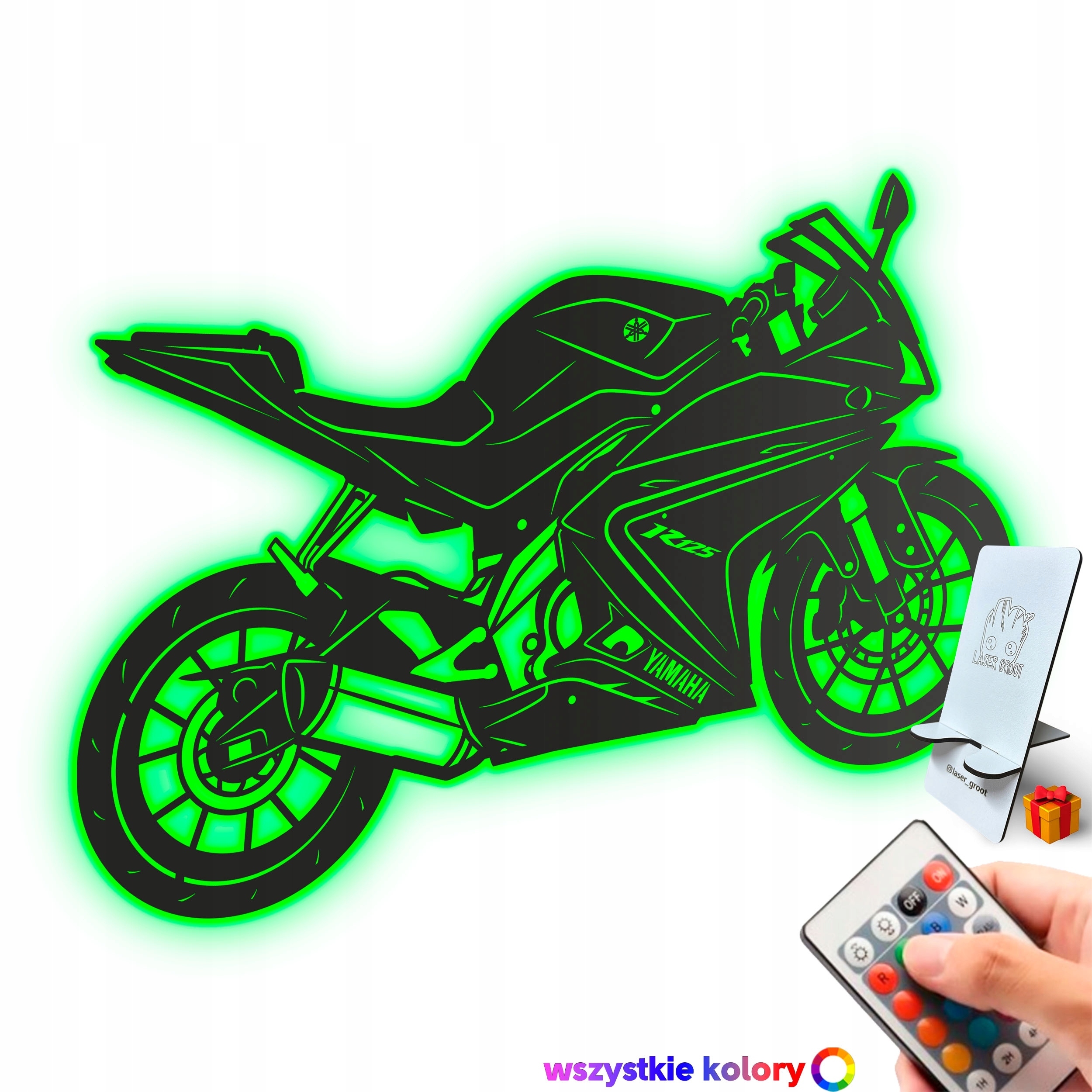 Dřevěný obraz Yamaha R125 Nástěnná Dekorace Dárek Noční Lampa Led XL