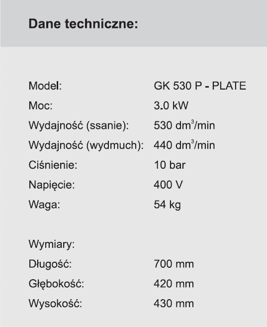 KOMPRESOR WALTER GK 530 P - PLATE 400V SPRĘŻARKA Zasilanie sieciowe