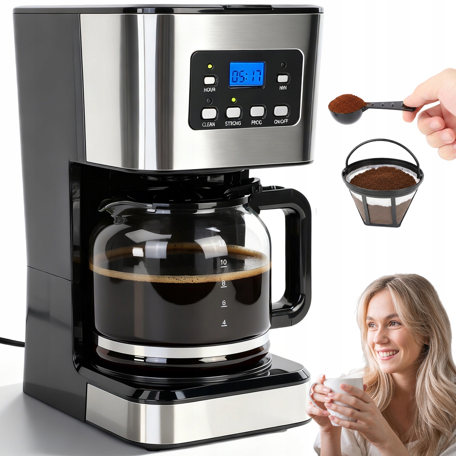 Kávovar 1,5 L 950 W S Funkcí Ohřevu A Praktickým Časovačem