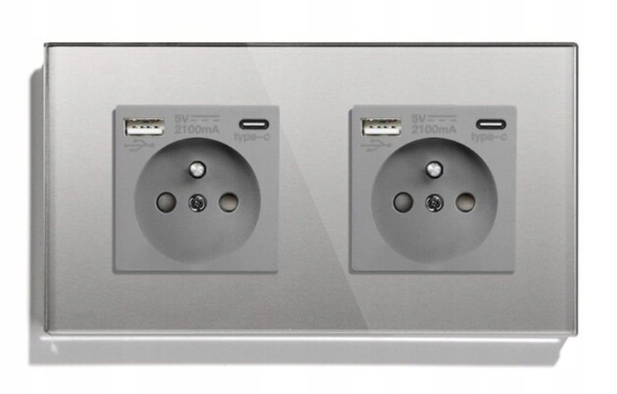 Skleněná Zásuvka Dvojitá Usb A+c Quick Charge 20W Qc 3.1A Kontakt 16A