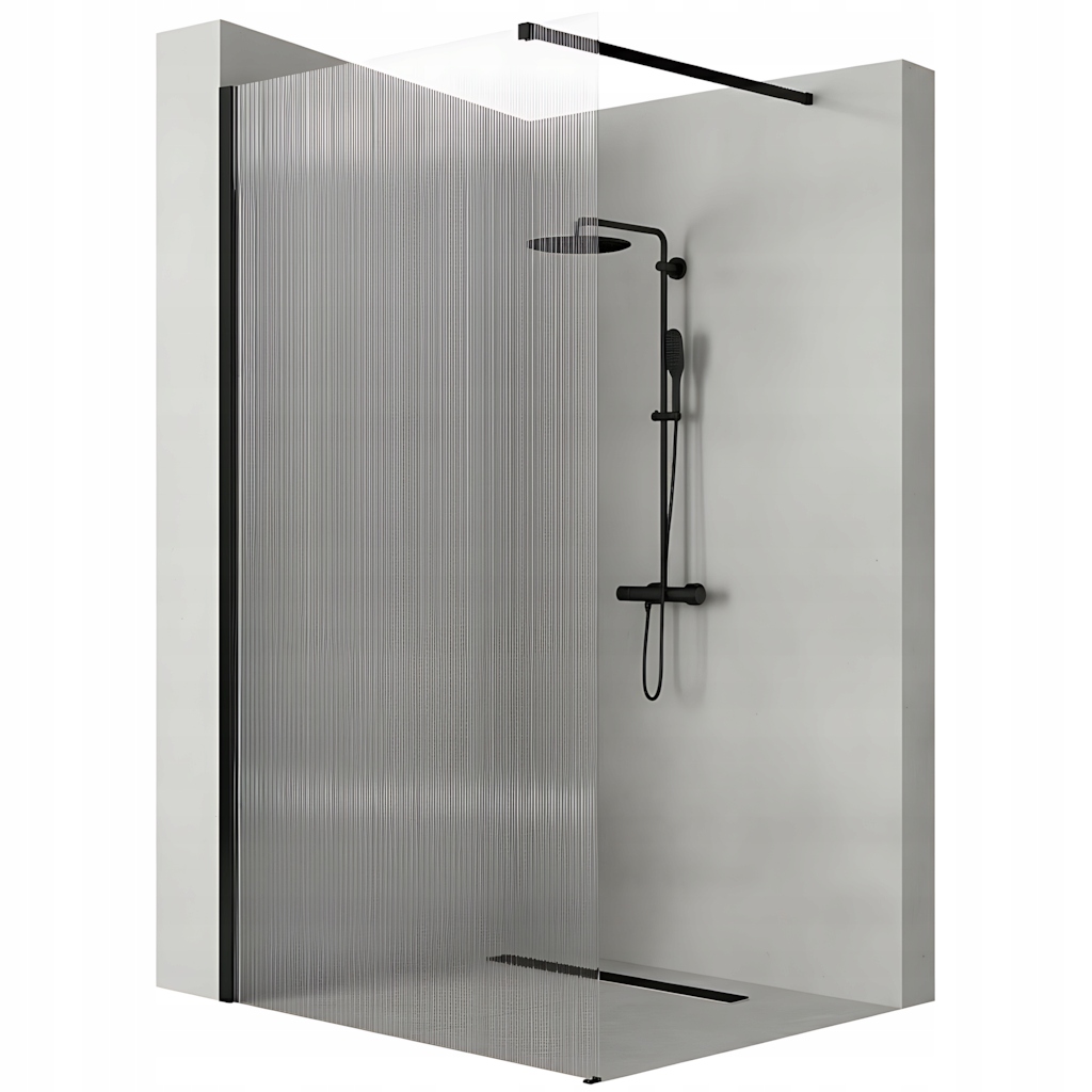 Ścianka Prysznicowa Walk In Rea Aero Intimo Black 90 cm Czarna Ryflowana