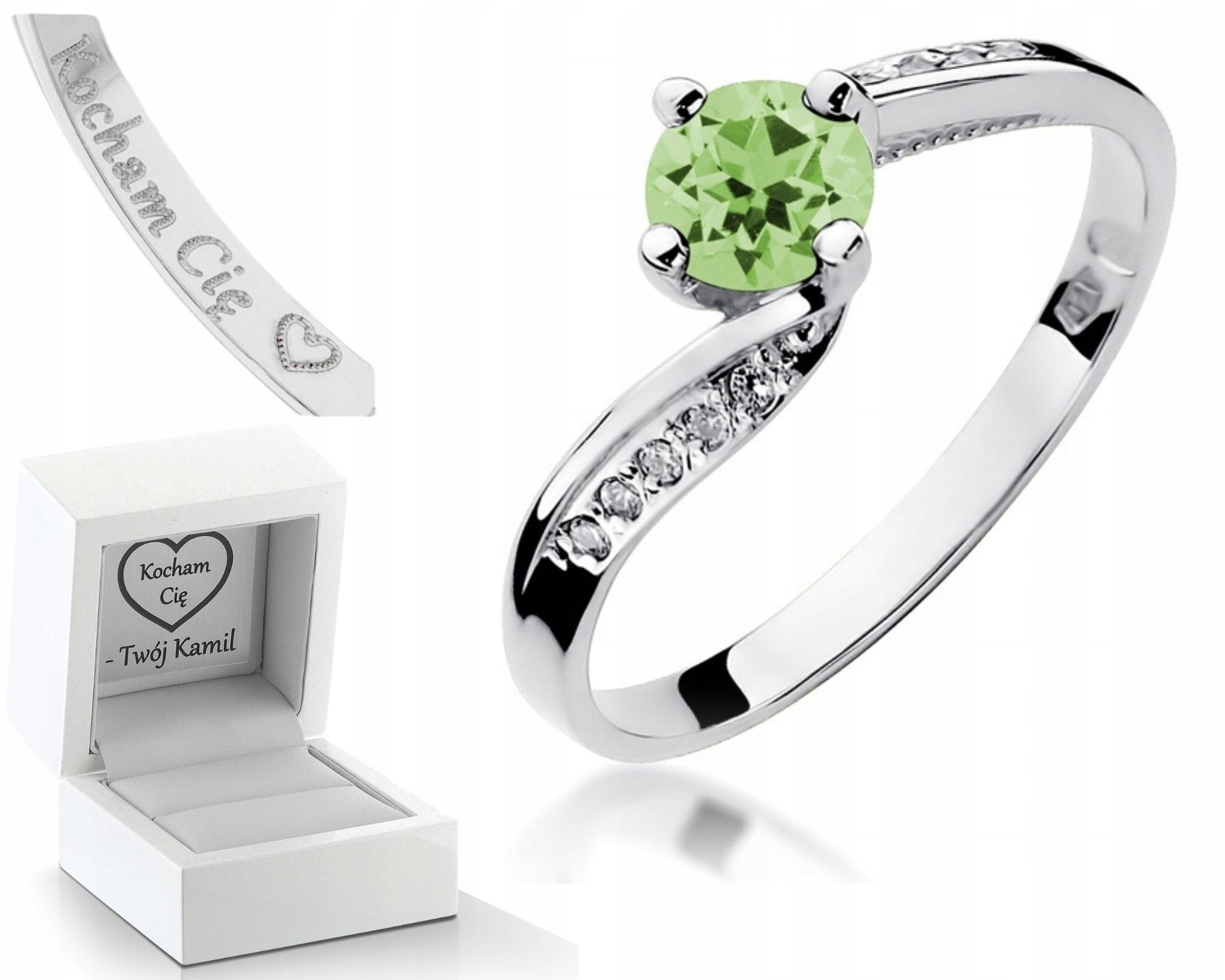 Prstýnek Olivín Bílé Zlato Gravírování Bonus 585