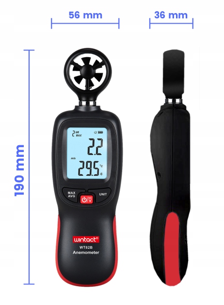 ANEMOMETR WIATROMIERZ MIERNIK WIATRU POMIAR PRĘDKOŚCI PRZEPŁYWU POWIETRZA Waga produktu z opakowaniem jednostkowym 0.32 kg