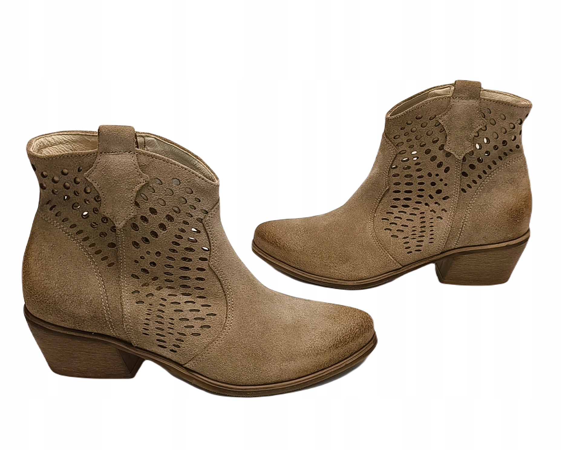 Kotníkové Boty ažur kovbojské boty nubuk Exquisite 1525 béžová velurová barva r36