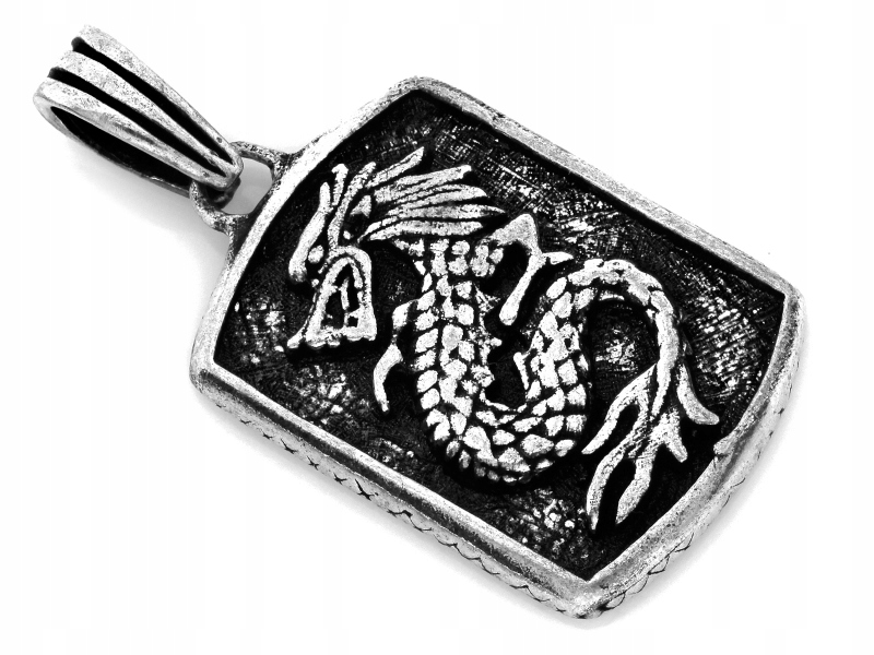 Pánský stříbrný přívěsek 925, obdélníkový, velký, oxidovaný čínský drak