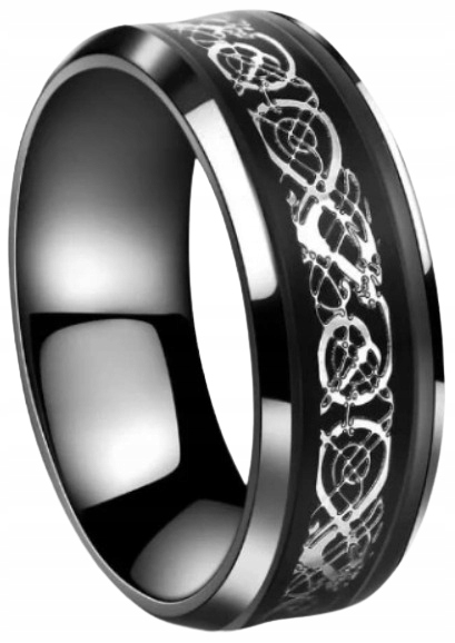 Czarny Pierścień Sygnet Celtycki Smok Punk STAL
