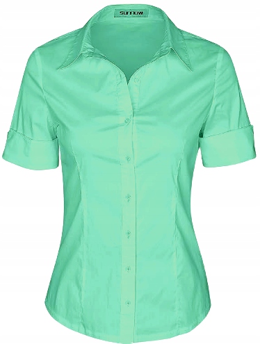 SUNNOW Miętowa koszula damska krótki rękaw r. L