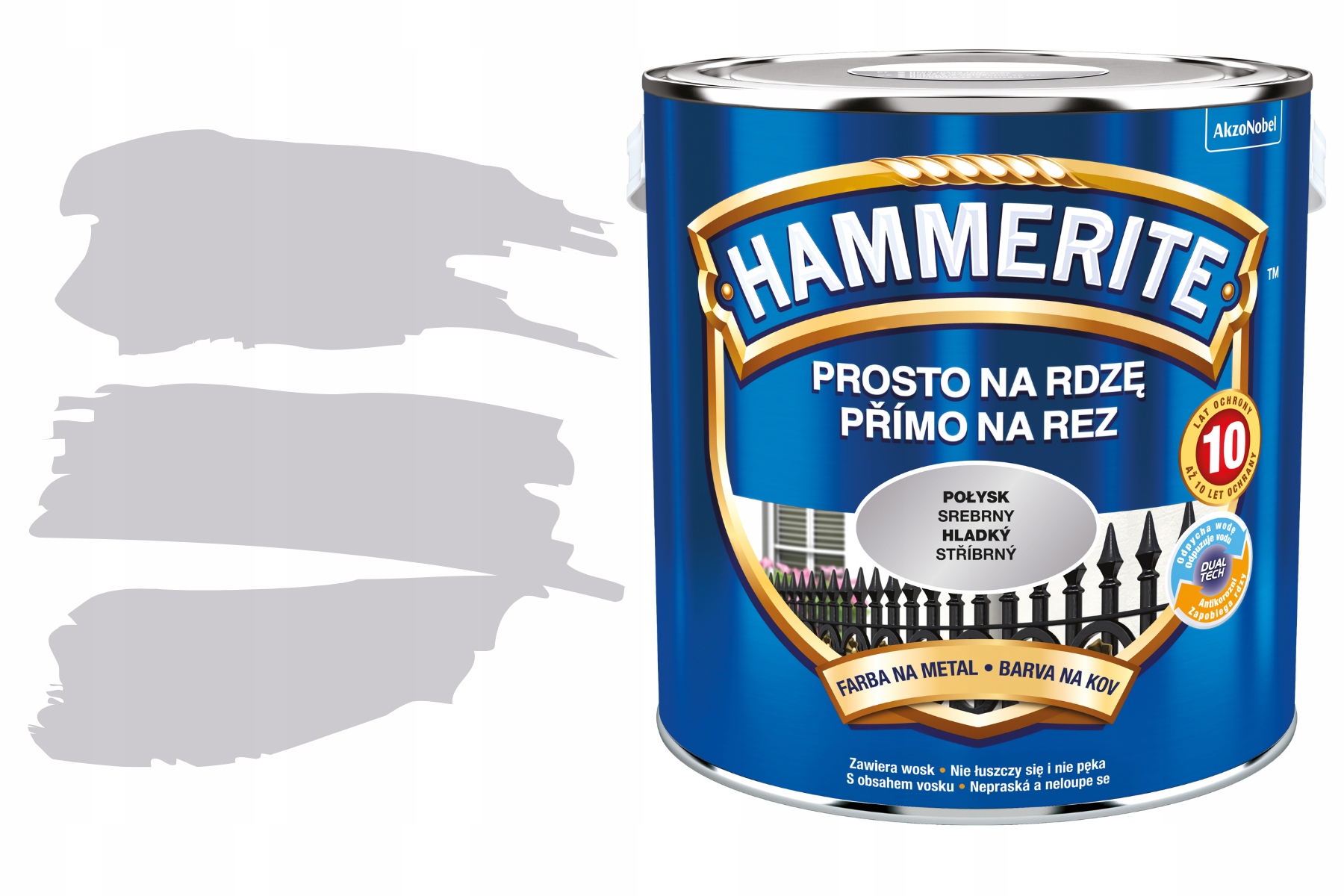 Hammerite Połysk Srebrny Prosto Na Rdzę Farba Na Metal Z Woskiem 2,5L