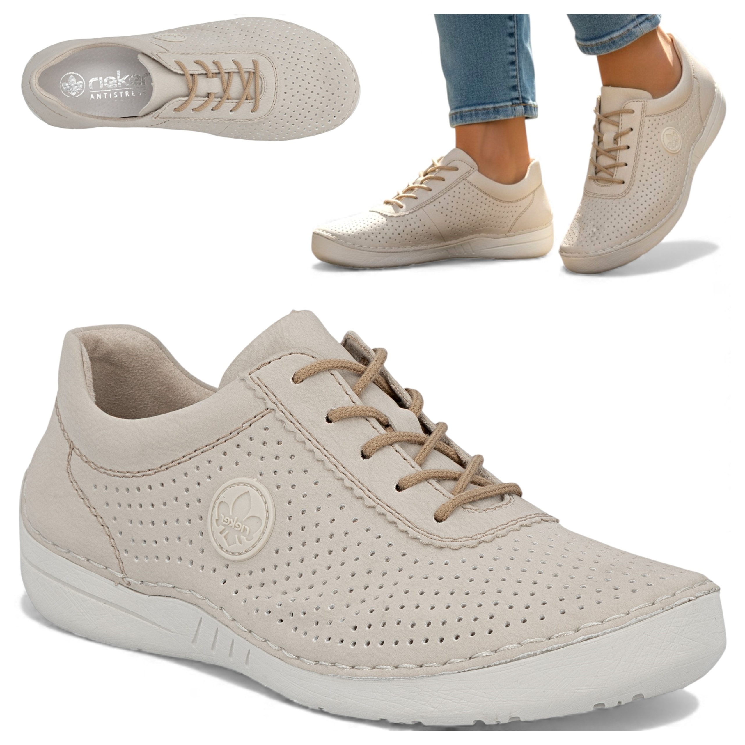 Rieker 40 Dámské polobotky Pohodlné Jarní boty Béžové Prodyšné Lehké