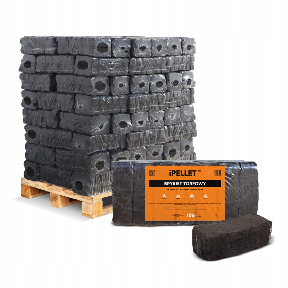 iPELLET Eko Brykiet torfowy Tani Opał Węgiel 1000kg zgrzewki 10 kg