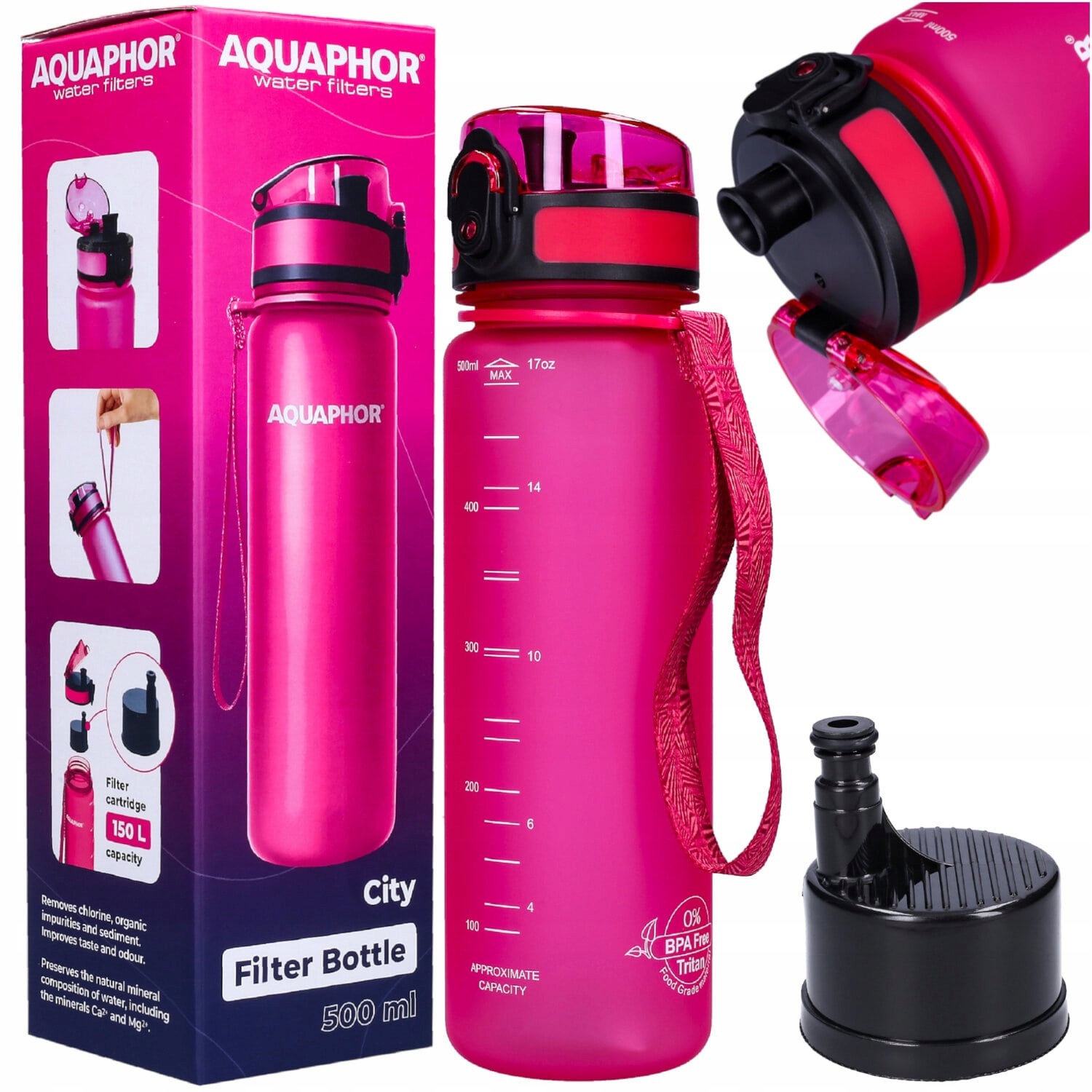 

Butelka filtrująca Aquaphor City 0,5L fuksjowa