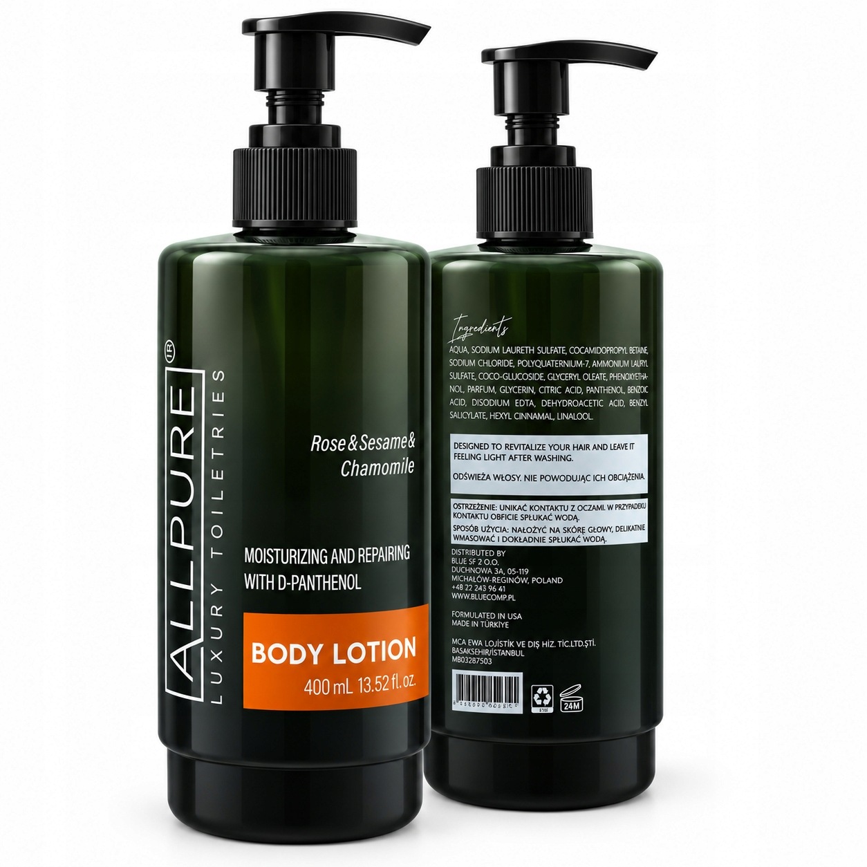 Hotelowy Balsam do Ciała Allpure 400 ml Dozownik z Pompką
