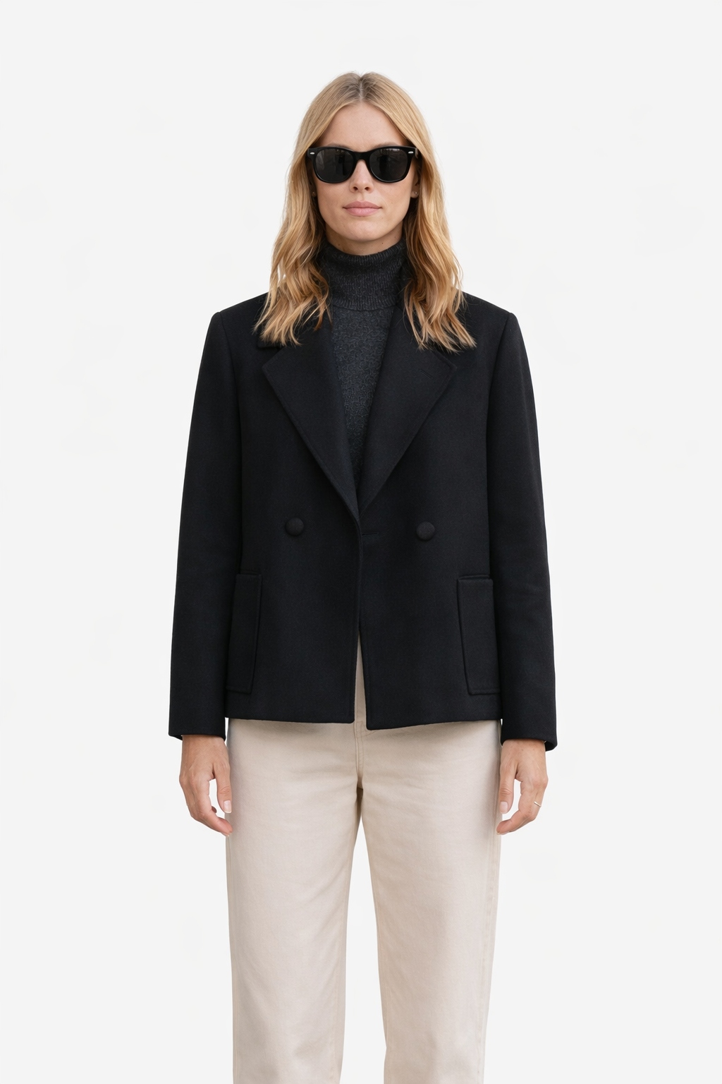 Artigli Černý Dvouřadý Kabát S Klasickým Límcem, Velikost 40 I1H