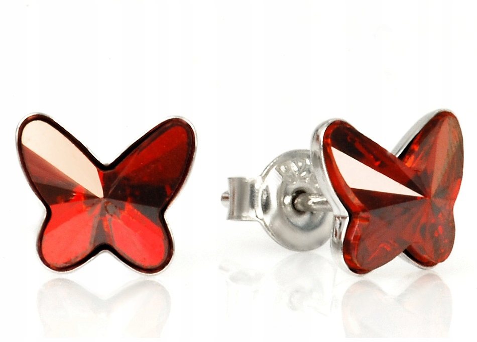 

Kolczyki czerwone sztyfty srebro motyl Swarovski