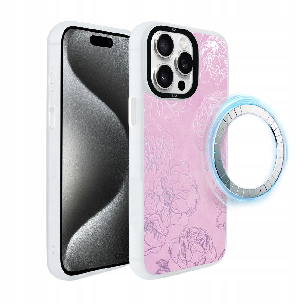 Pouzdro pro iPhone 15 Pro Max Ibizu DropGuard Matt s MagSafe, Pivoňky, bílé