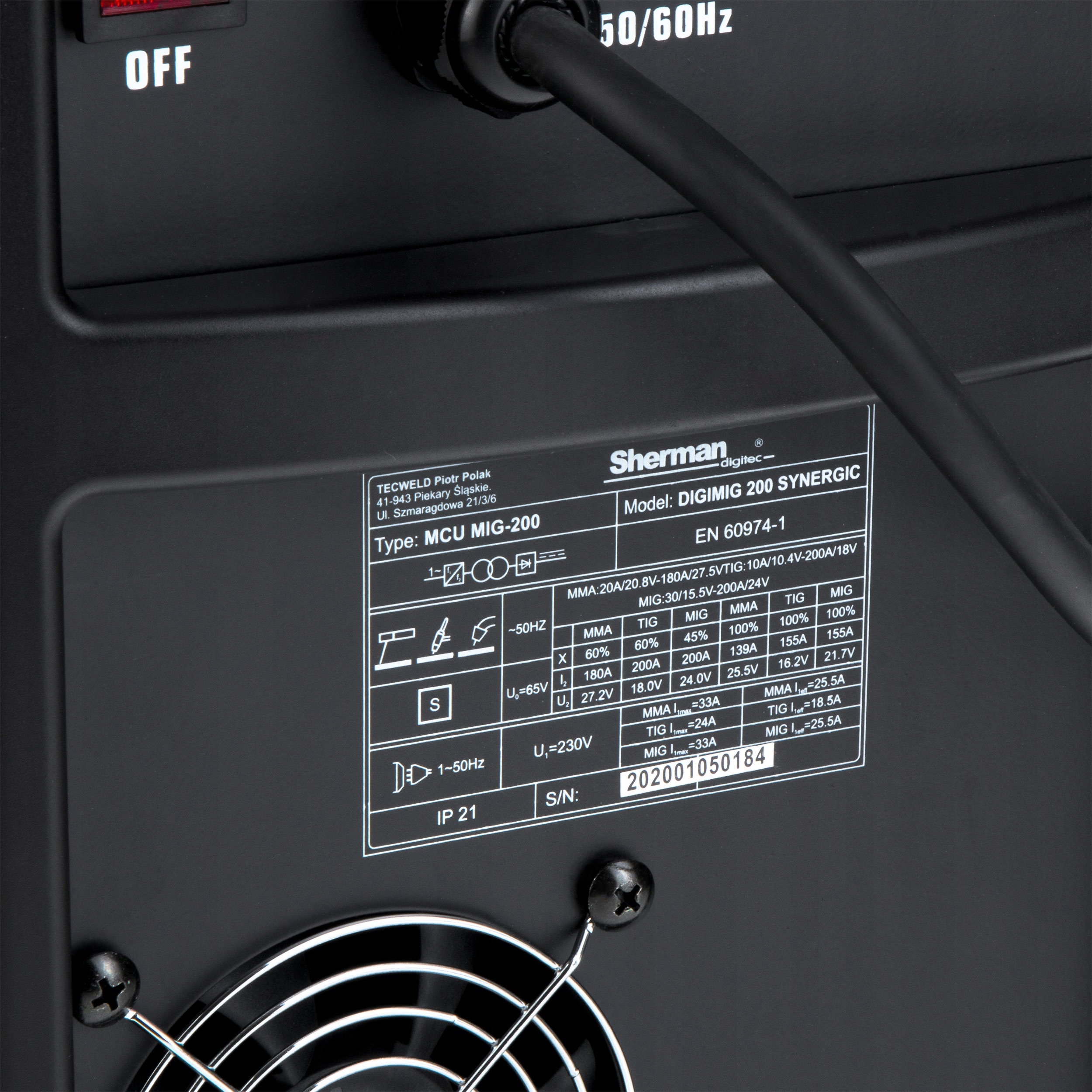 SPAWARKA INWERTEROWA SHERMAN MIG 200 SYNERGIA MAG MMA TIG 200A 230V VRD 3W1 Model DIGIMIG 200 SYNERGIC