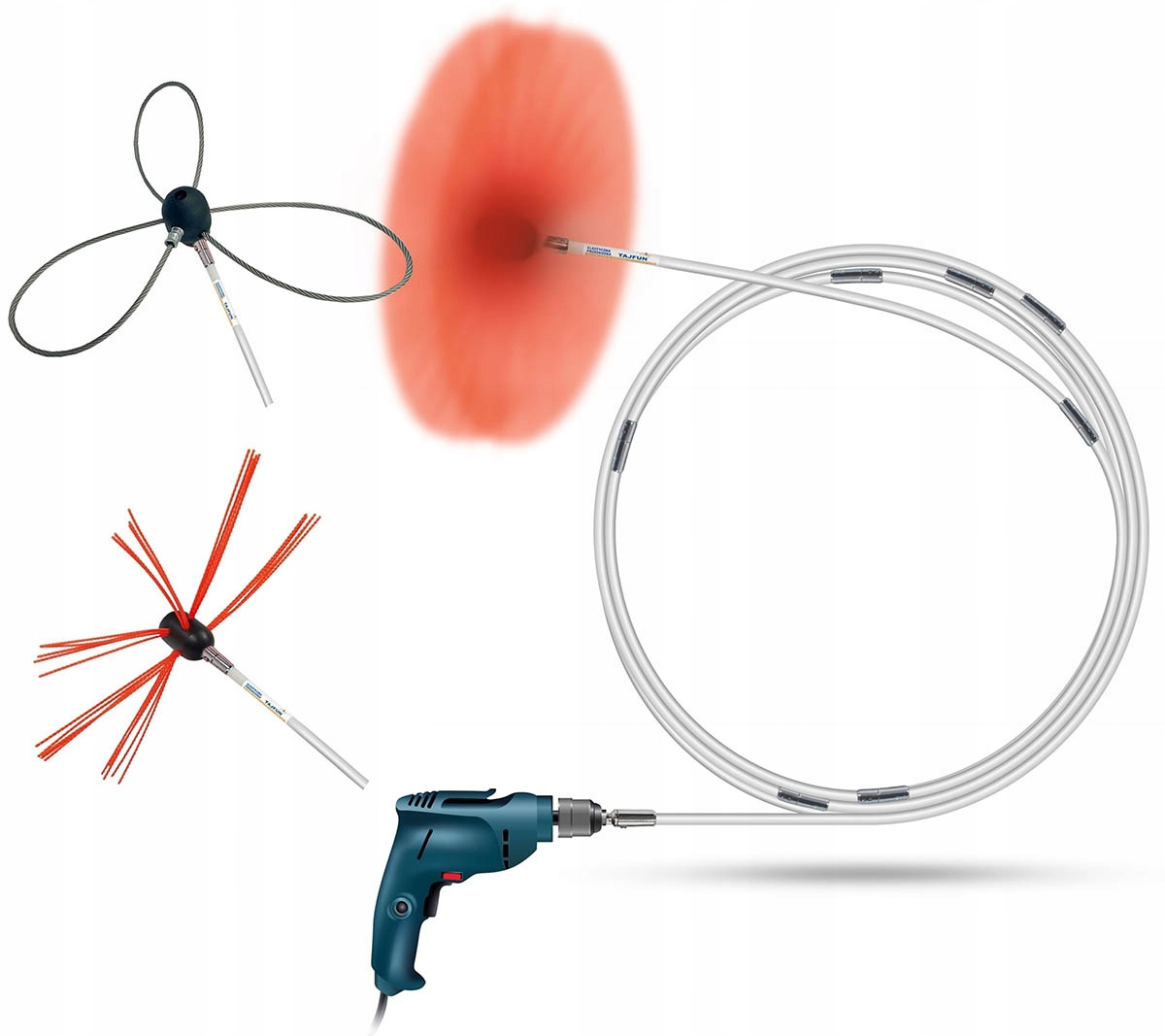 Szczotka Do Czyszczenia Komina Od Dołu Na Wiertarkę Tajfun 8m 2 X Głowica