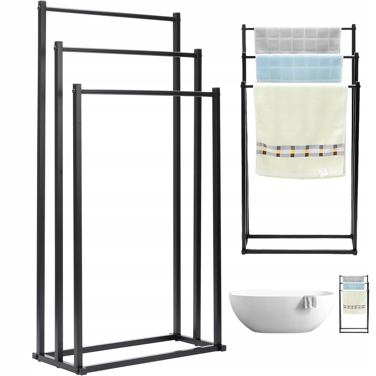 Stojan Na Ručníky, Stojan Na Ručníky, Kovový Stojan Na Ručníky, 3 Úrovně, Černý