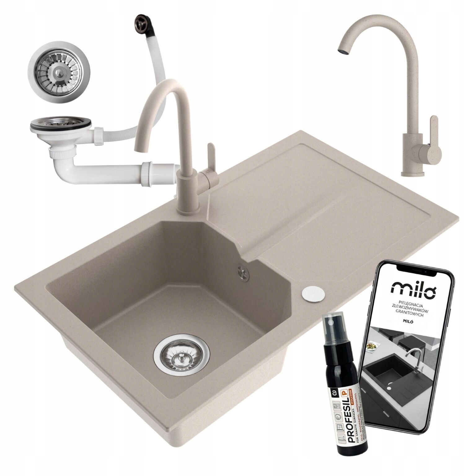 Granitový Jednokomorový Drez Miló Kenzo Set Sifón Batéria