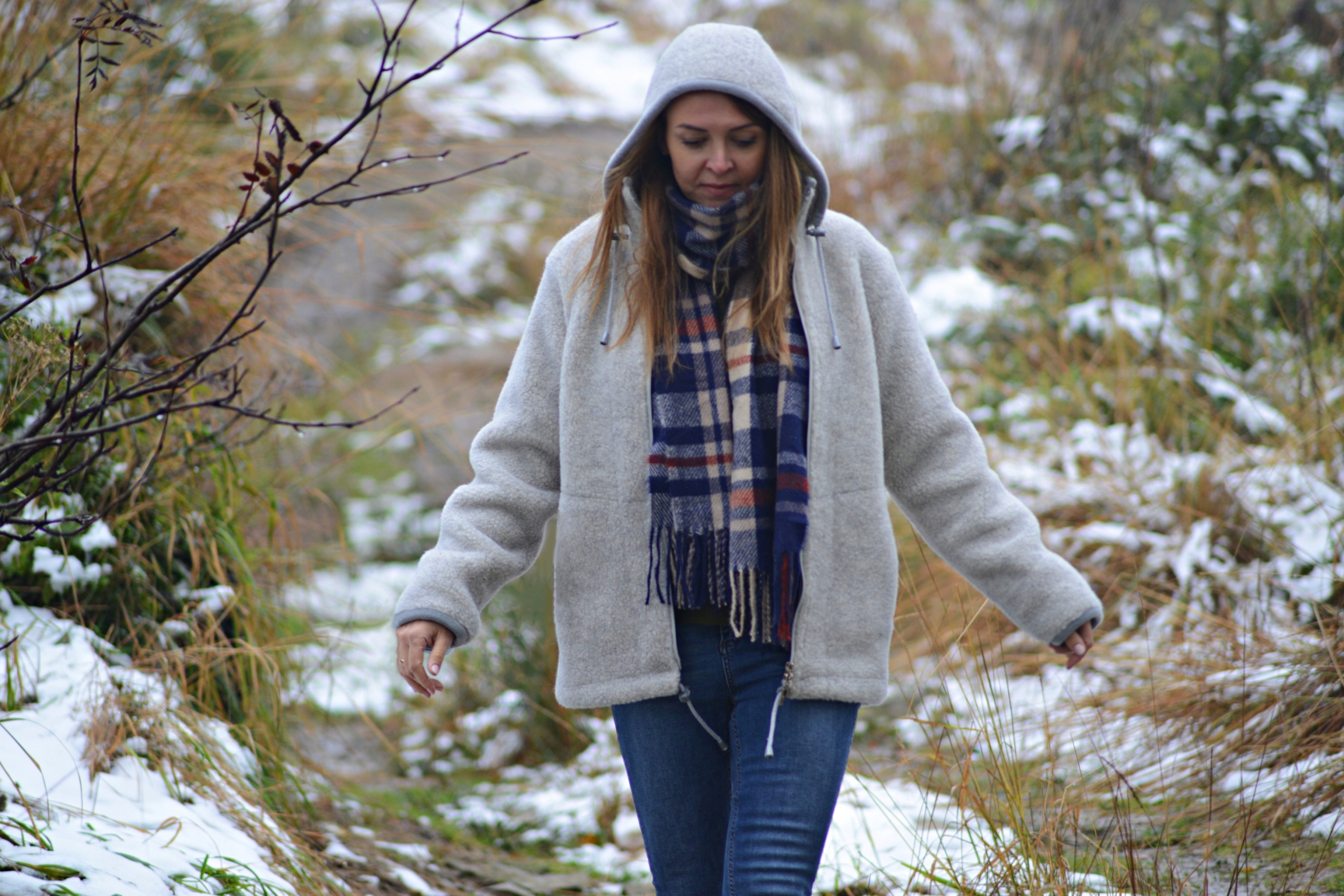 KRYSTA Kurtka oversize damska unisex wełna kaptur Rozmiar 3XL