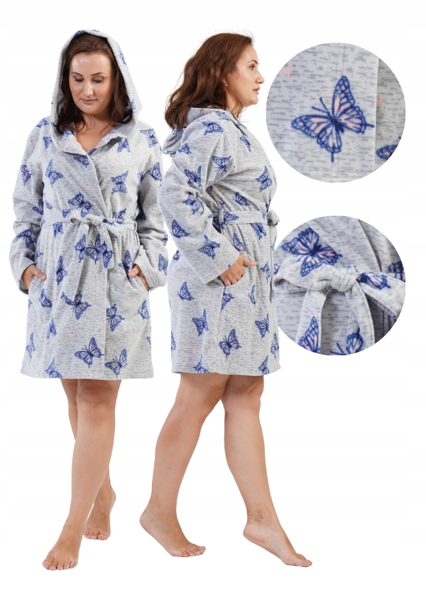Szlafrok damski polarowy z kapturem 3XL Wiązany z Kieszeniami ciepły miły