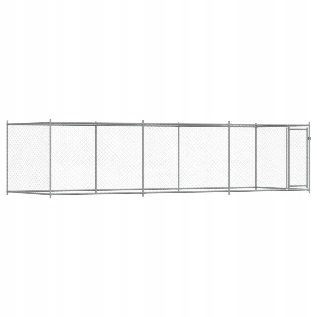 Levně Klec pro psy s dvířky šedá 6 x 2 x 1,5 m pozinkovaná ocel
