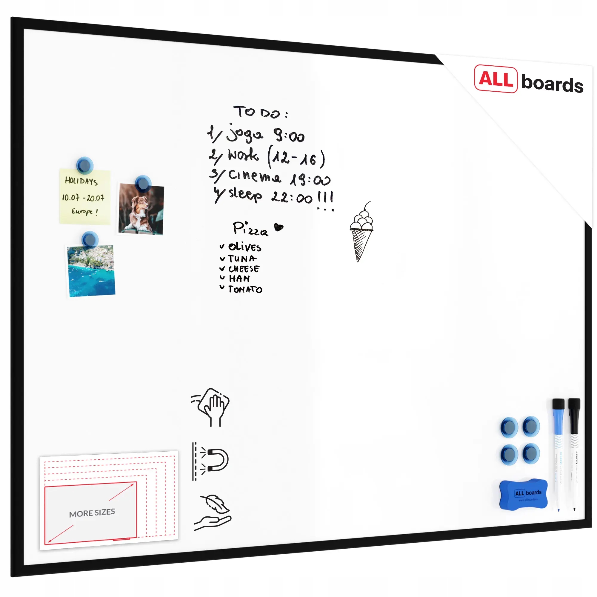 Tablica suchościeralna magnetyczna biała 120x90 cm rama drewniana czarna