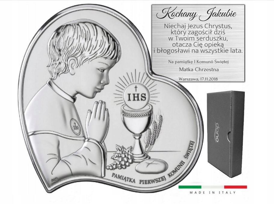 

Pamiątka Komunii Świętej Grawer Obrazek Srebrny