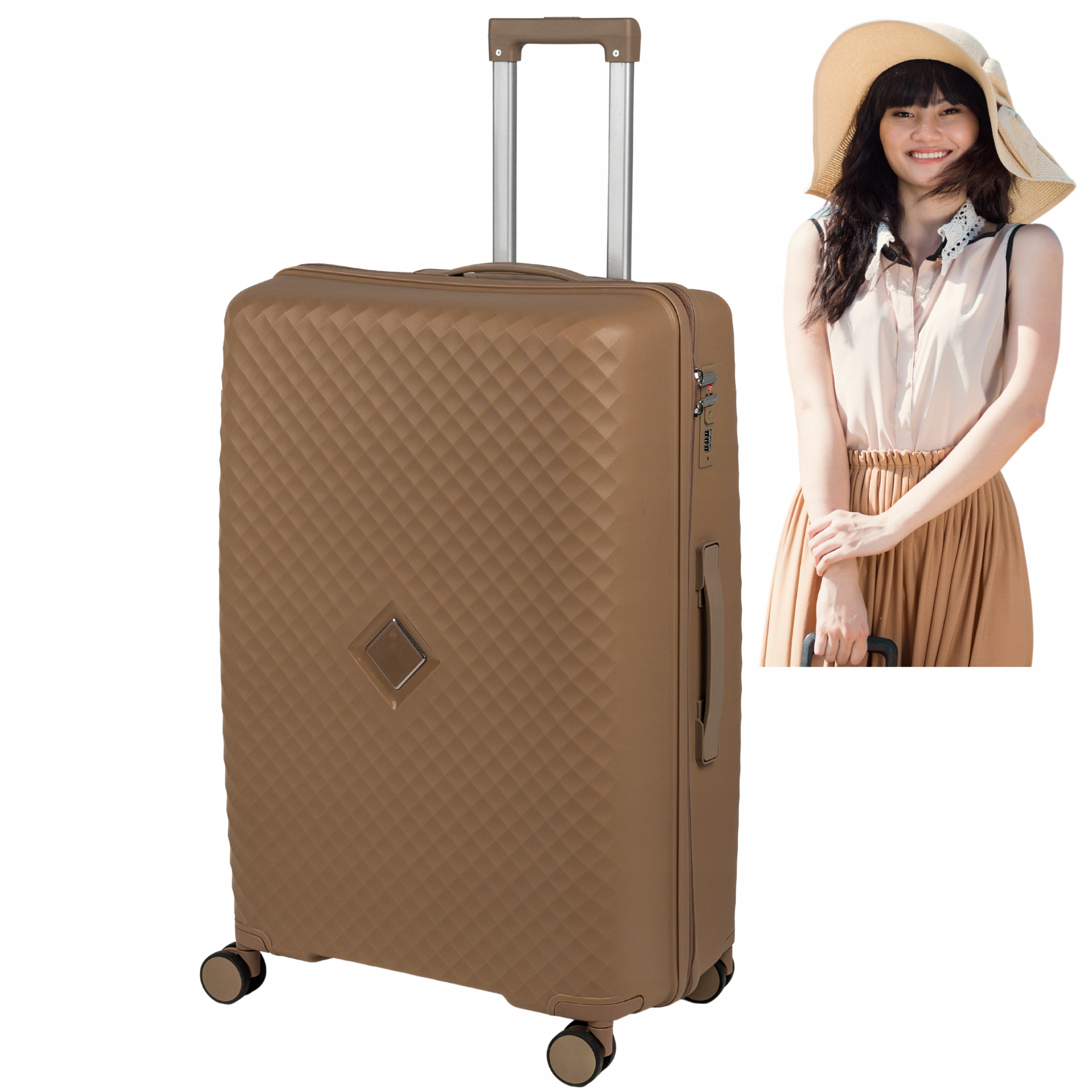 Velký Cestovní Kufr Béžový Dámský Prostranný 116L 75*50*31 Na Kolečkách Tvrdý