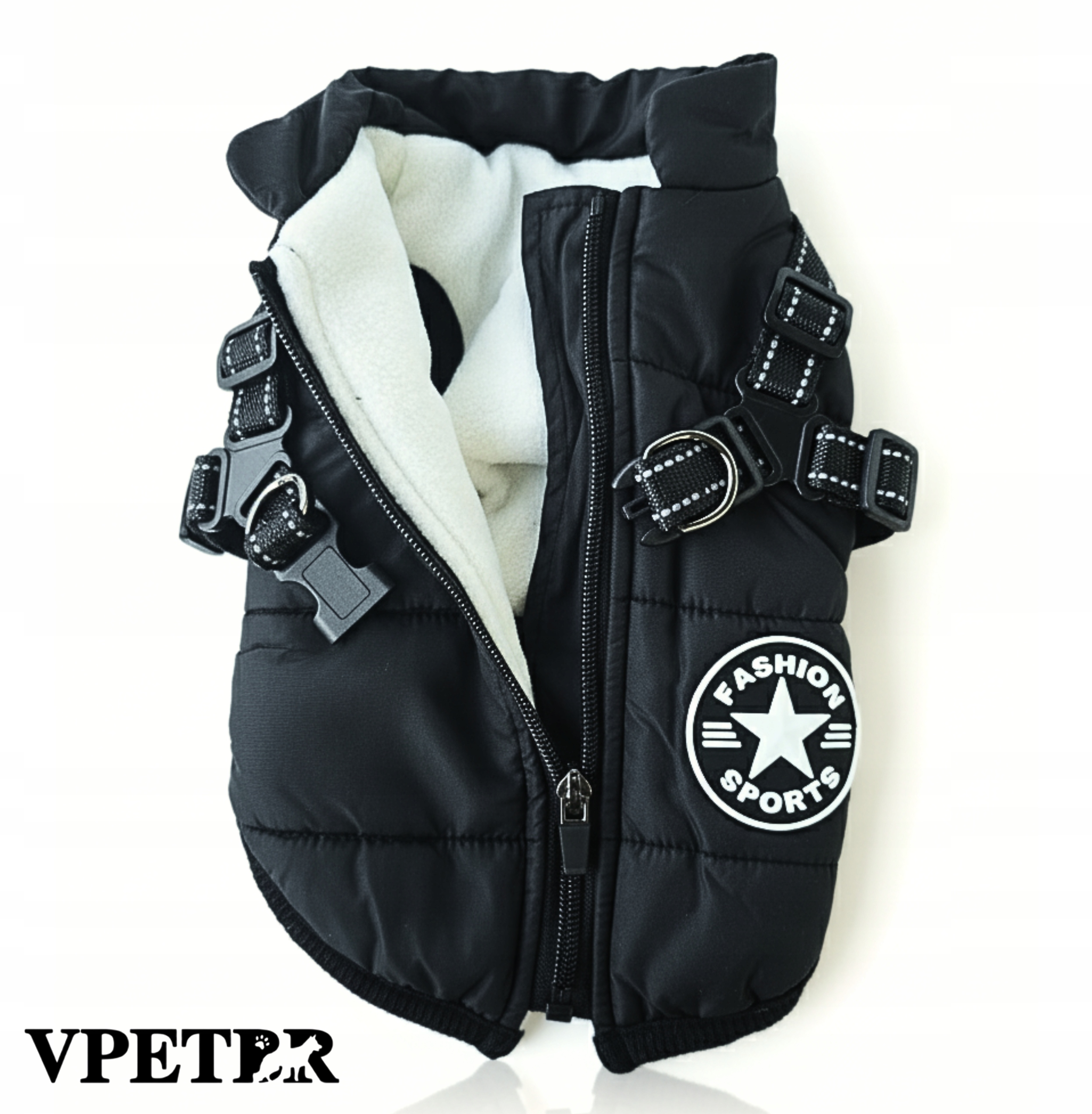 Teplá bunda pro psa s ramenními popruhy, voděodolná, s reflexními prvky, černá, velikost XL