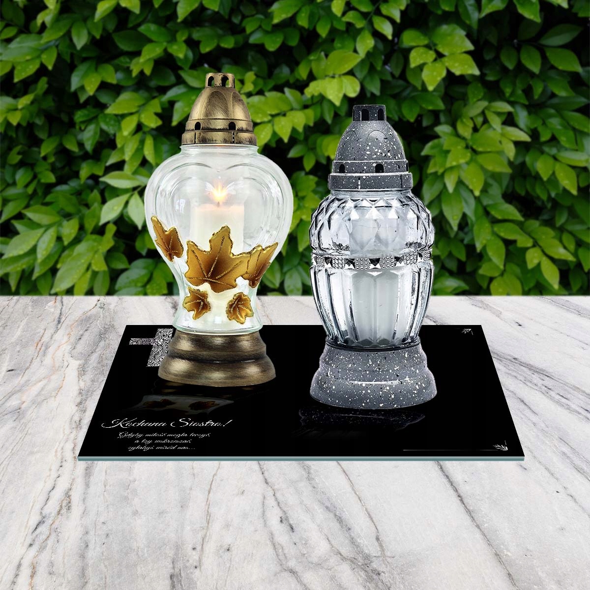 SZKLANA PODSTAWKA POD ZNICZE 30x30cm 562f Siostro Motyw inny