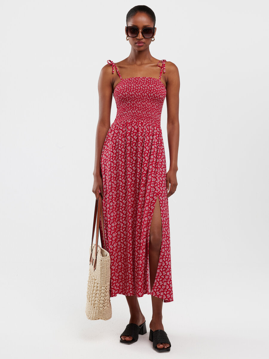 Big Star Šaty Z Viskózy S Květy, Červená Lamboni 603 XXL