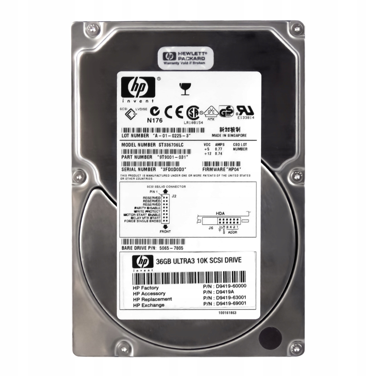 Hp D9419A D9419-69001 36GB 10K Scsi U160 3.5" ST336706LC