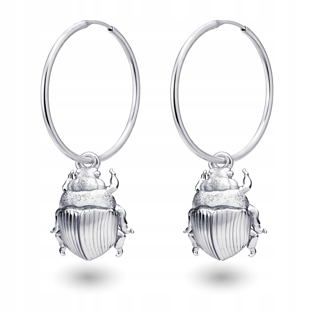 Žuk Chrząszcz Skarabeusz Stříbrné náušnice velké kruhy stříbro 925 Symbol života