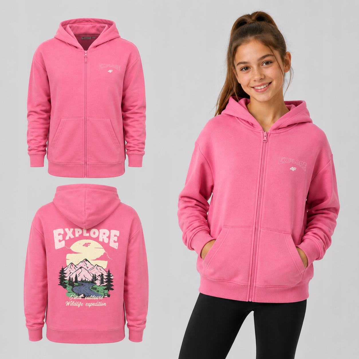 Bluza Dziewczęca Z Kapturem 4F Rozpinana Dla Dziewczynki 152 F2271 SS26