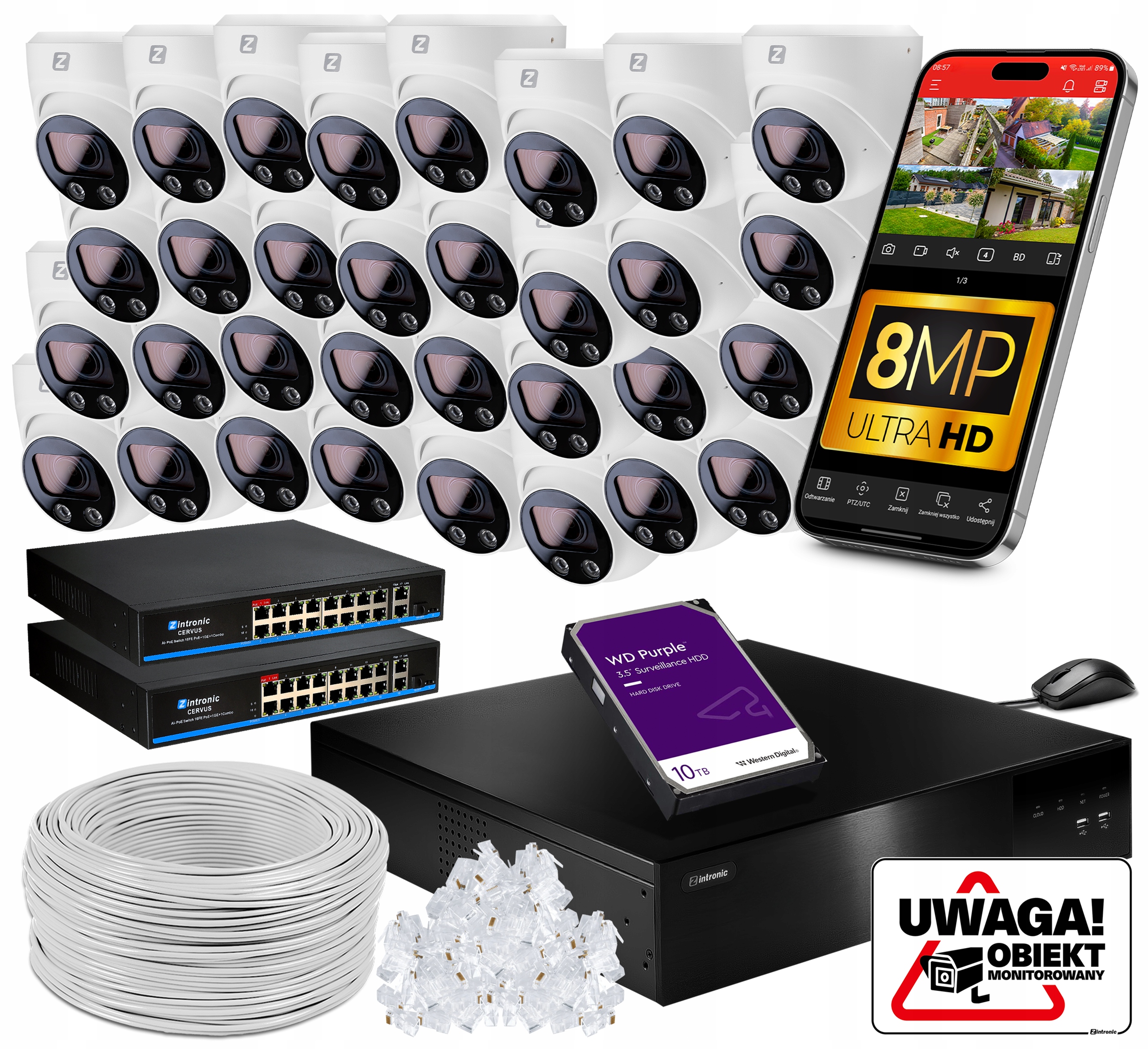 Sada pro Monitorování pozemku 32 Ip kamer Poe 8MPx Ir 30m Ai detekce 10TB