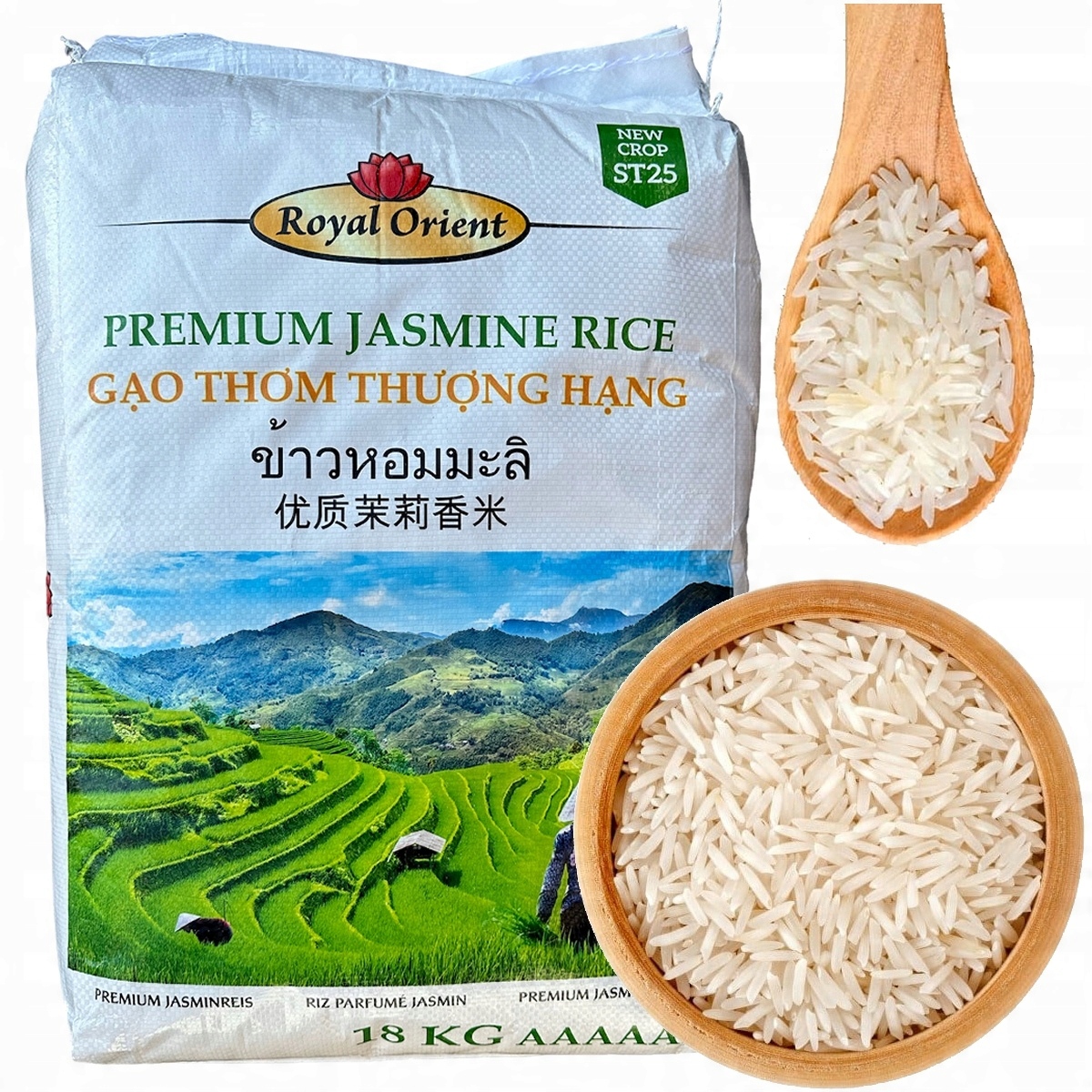 Levně Vietnamská jasmínová rýže Gastronomický sáček Jasmin Rice 18 kg Royal Orient